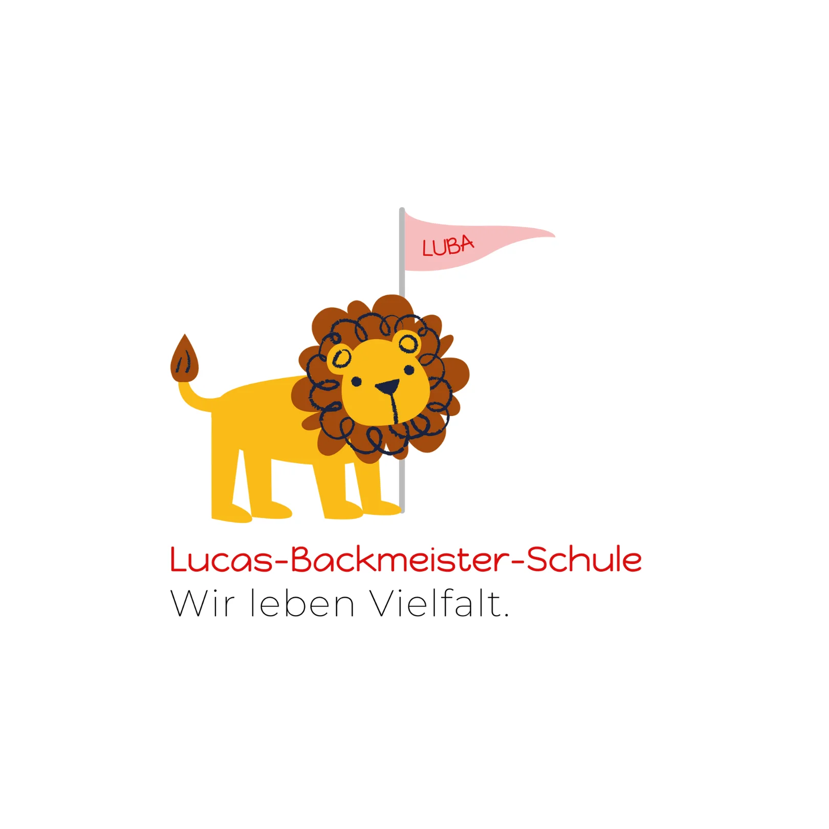 Branding Schulen zeigt das neue Maskottchen, ein Löwe aus dem Branddesign Projekt der LuBa Grundschule Uelzen